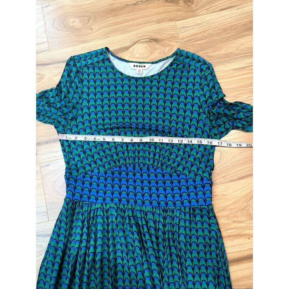 Boden Thea Long Sleeve Midi Dress green blue navy geometric print size 8R - Picture 7 of 9